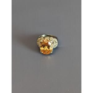 Vintage Joseph Esposito Sterling Silver 925 Citrine Cz Solitaire Cocktail Ring